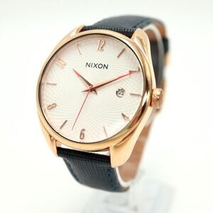 Nixon The Bullet Leather Rose Gold Tone 38mm Date Watch Blue Leather New Battery